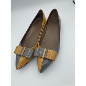 Anyi Lu Flats Shoes Womens Size 7 Yellow Gray Patent Leather Bow Ballet